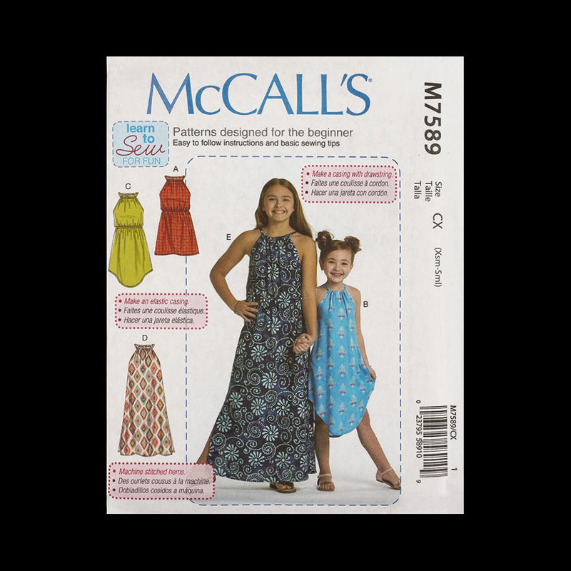 McCall's Girls' Dress Pattern M7598 Size CX (XSM-SML)
