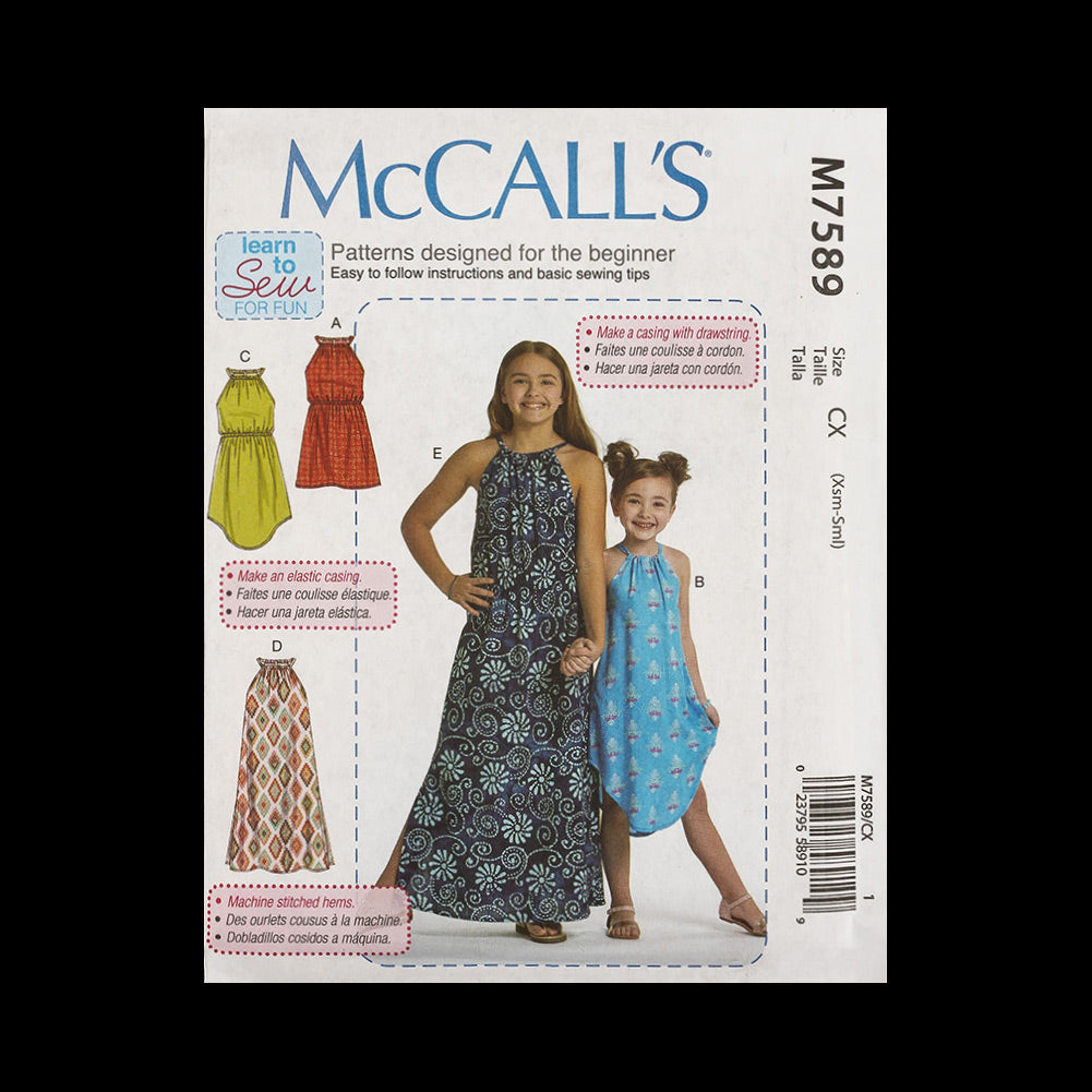McCall's Girls' Dress Pattern M7598 Size CX (XSM-SML)