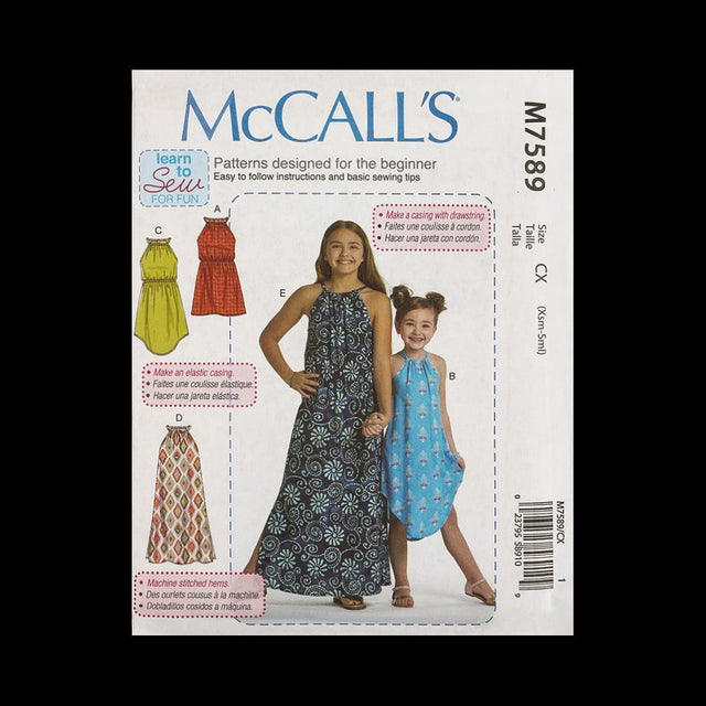 McCall's Girls' Dress Pattern M7598 Size CX (XSM-SML)
