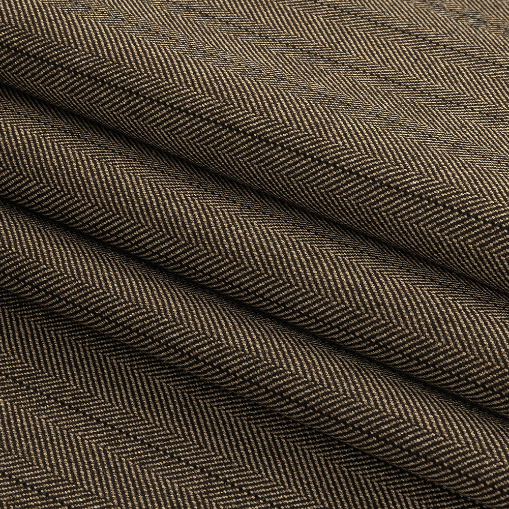 Brown and Chinchilla Metallic Herringbone Striped Polyester Suiting