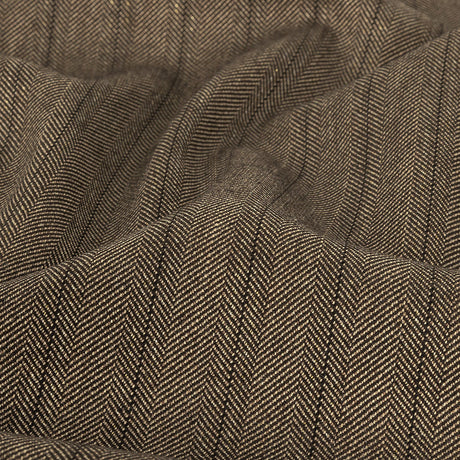 Brown and Chinchilla Metallic Herringbone Striped Polyester Suiting