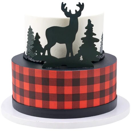 Deer and Pine Trees Gum Paste Layon Cake Topper Christmas Hunter Buck Trees