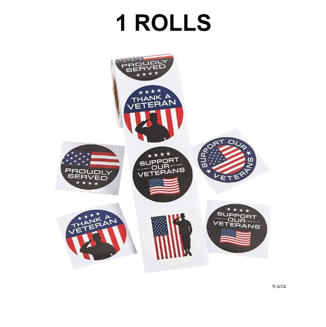 1 1/2" Veteran Support Paper Sticker Roll 100 Pieces