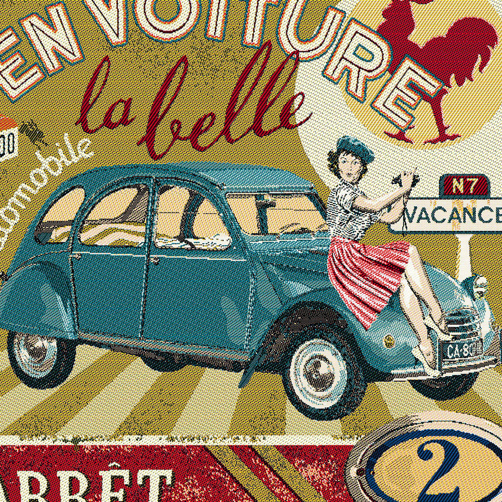French Mustard, Red and Blue By Car Beautiful Oversized Square Patch - 18.875"