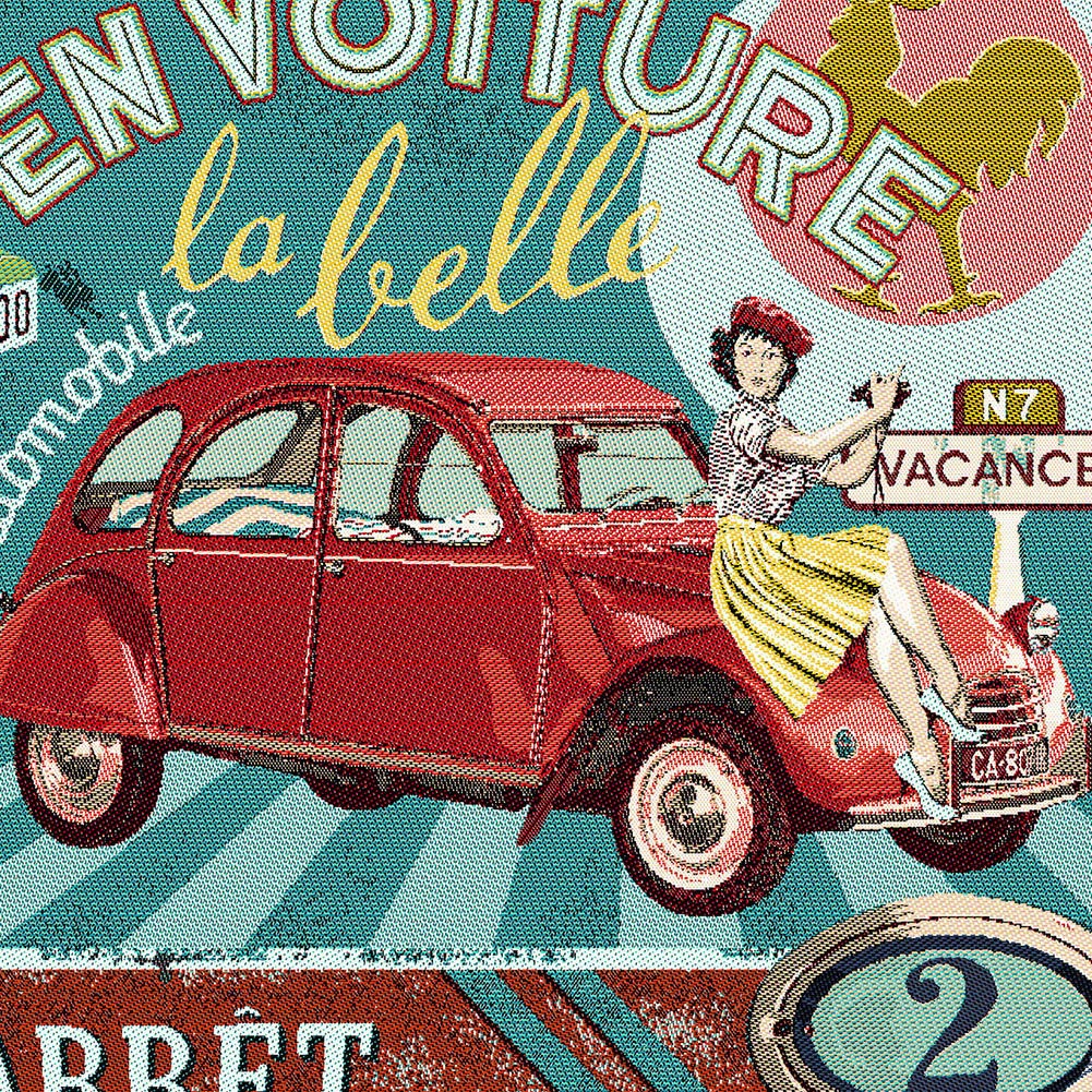 French Turquoise, Red and Pink By Car Beautiful Oversized Square Patch - 18.875"