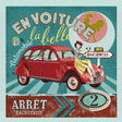 French Turquoise, Red and Pink By Car Beautiful Oversized Square Patch - 18.875"