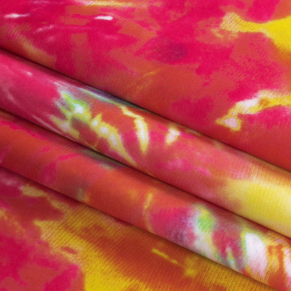 Compression Swimwear Tricot, UV Protective with Aloe Vera Microcapsules - Yellow and Pink Splash Tie Dye - Caye Collection