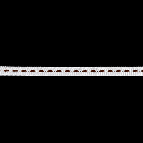 White Grosgrain Ribbon with Brown Stitching - 0.25"