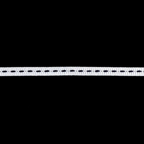 White Grosgrain Ribbon with Navy Stitching - 0.25"