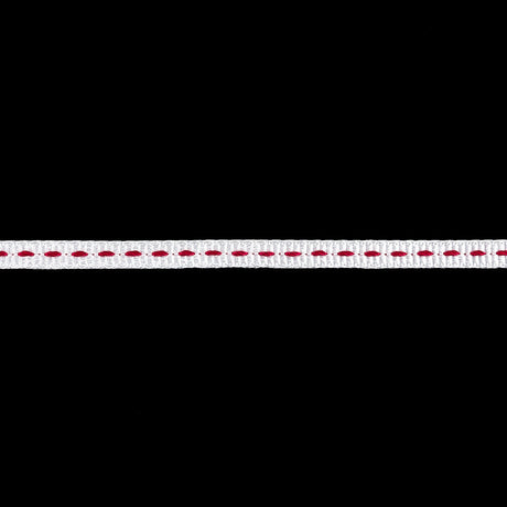 White Grosgrain Ribbon with Pink Stitching - 0.25"