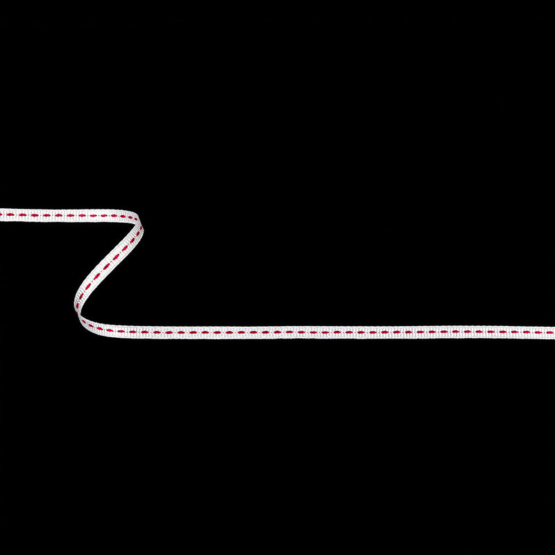 White Grosgrain Ribbon with Pink Stitching - 0.25"