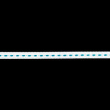 White Grosgrain Ribbon with Turquoise Stitching - 0.25"