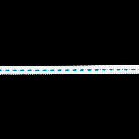White Grosgrain Ribbon with Turquoise Stitching - 0.25"