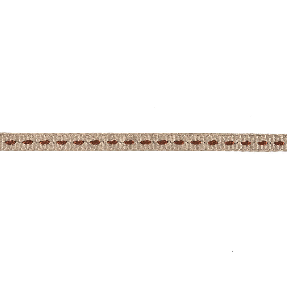 Tan Grosgrain Ribbon with Brown Stitching - 0.25"