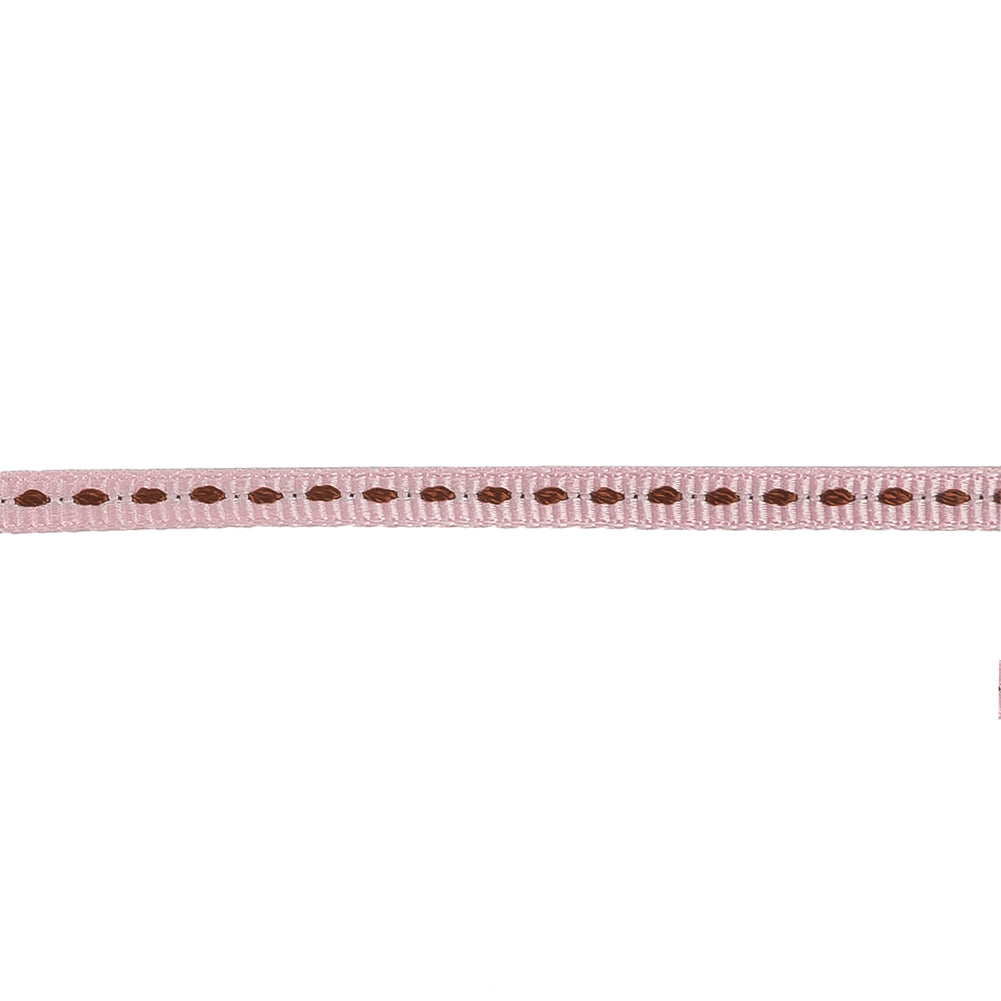 Baby Pink Grosgrain Ribbon with Brown Stitching - 0.25"