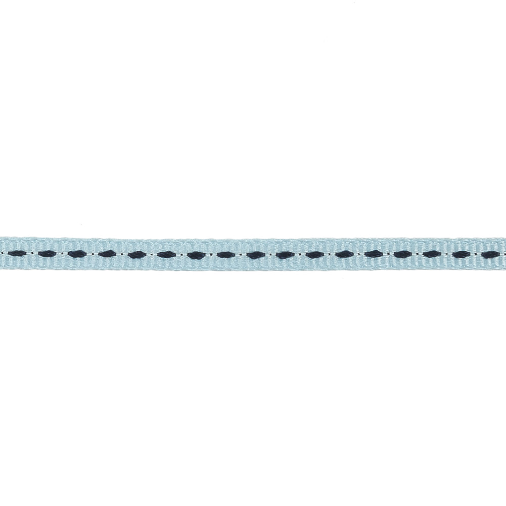 Light Blue Grosgrain Ribbon with Navy Stitching - 0.25"
