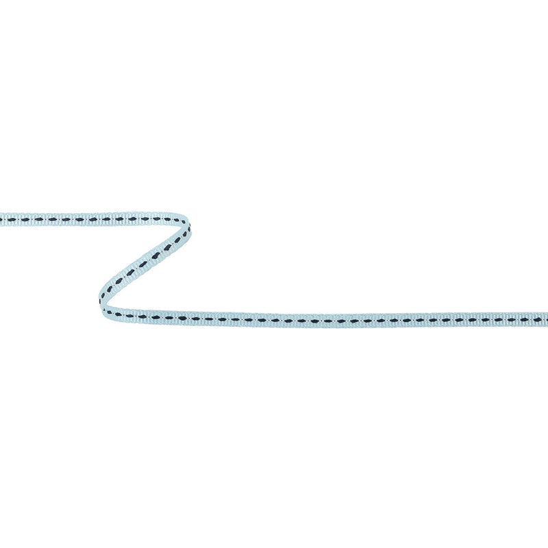 Light Blue Grosgrain Ribbon with Navy Stitching - 0.25"