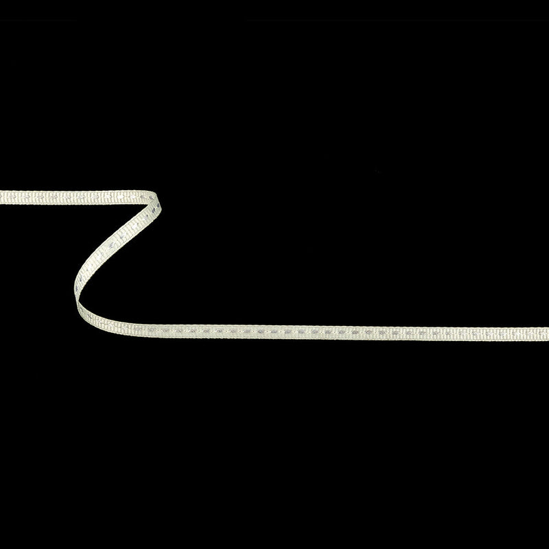 Egret Grosgrain Ribbon with Lucent White Stitching - 0.25"