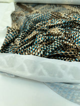 Printed Polyester Elastane Knitted Fabric Brown Blue