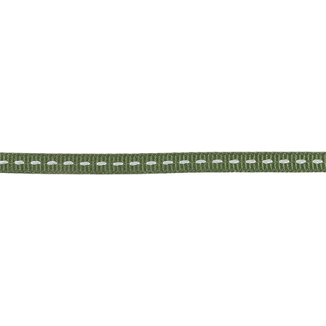 Kale Green Grosgrain Ribbon with Bright White Stitching - 0.25"