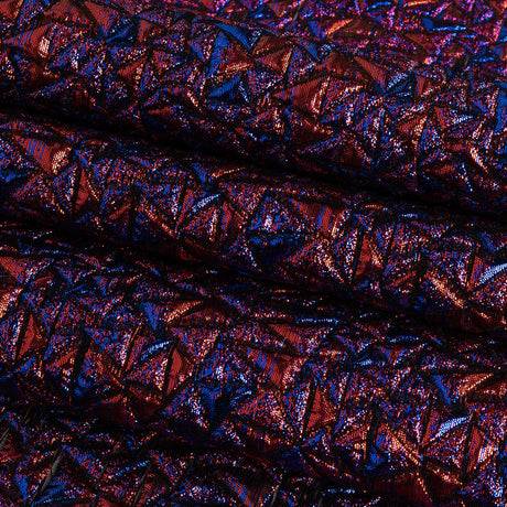 Mood Exclusive Metallic Royal Blue and Red Tactile Triangles Luxury Brocade