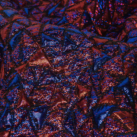 Mood Exclusive Metallic Royal Blue and Red Tactile Triangles Luxury Brocade