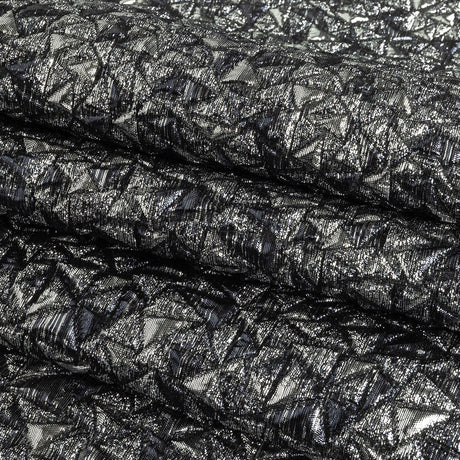 Mood Exclusive Metallic Silver and Navy Tactile Triangles Luxury Brocade