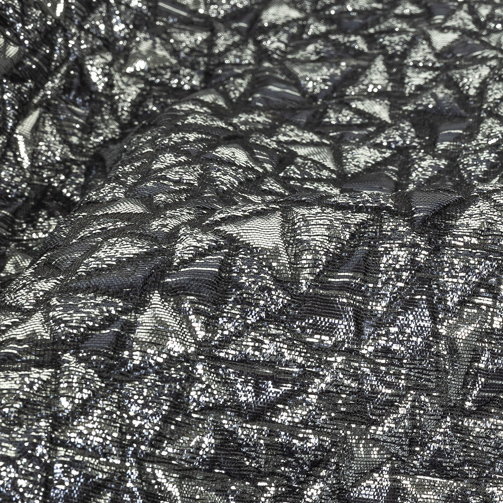 Mood Exclusive Metallic Silver and Navy Tactile Triangles Luxury Brocade