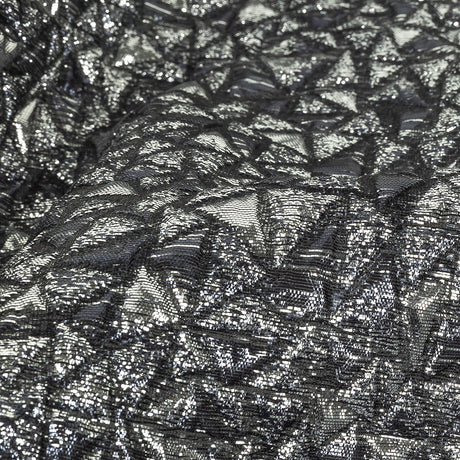 Mood Exclusive Metallic Silver and Navy Tactile Triangles Luxury Brocade