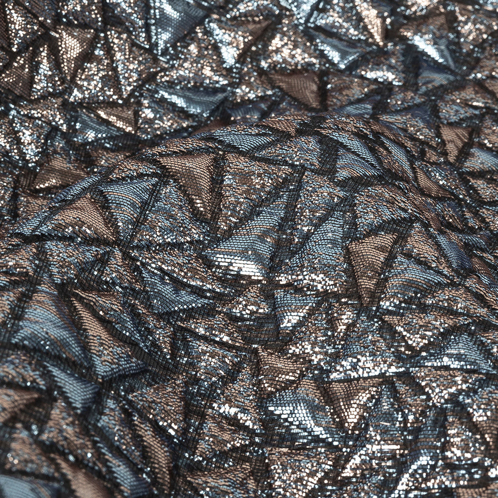 Mood Exclusive Metallic Rose Gold and Sky Blue Tactile Triangles Luxury Brocade