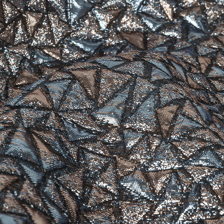 Mood Exclusive Metallic Rose Gold and Sky Blue Tactile Triangles Luxury Brocade