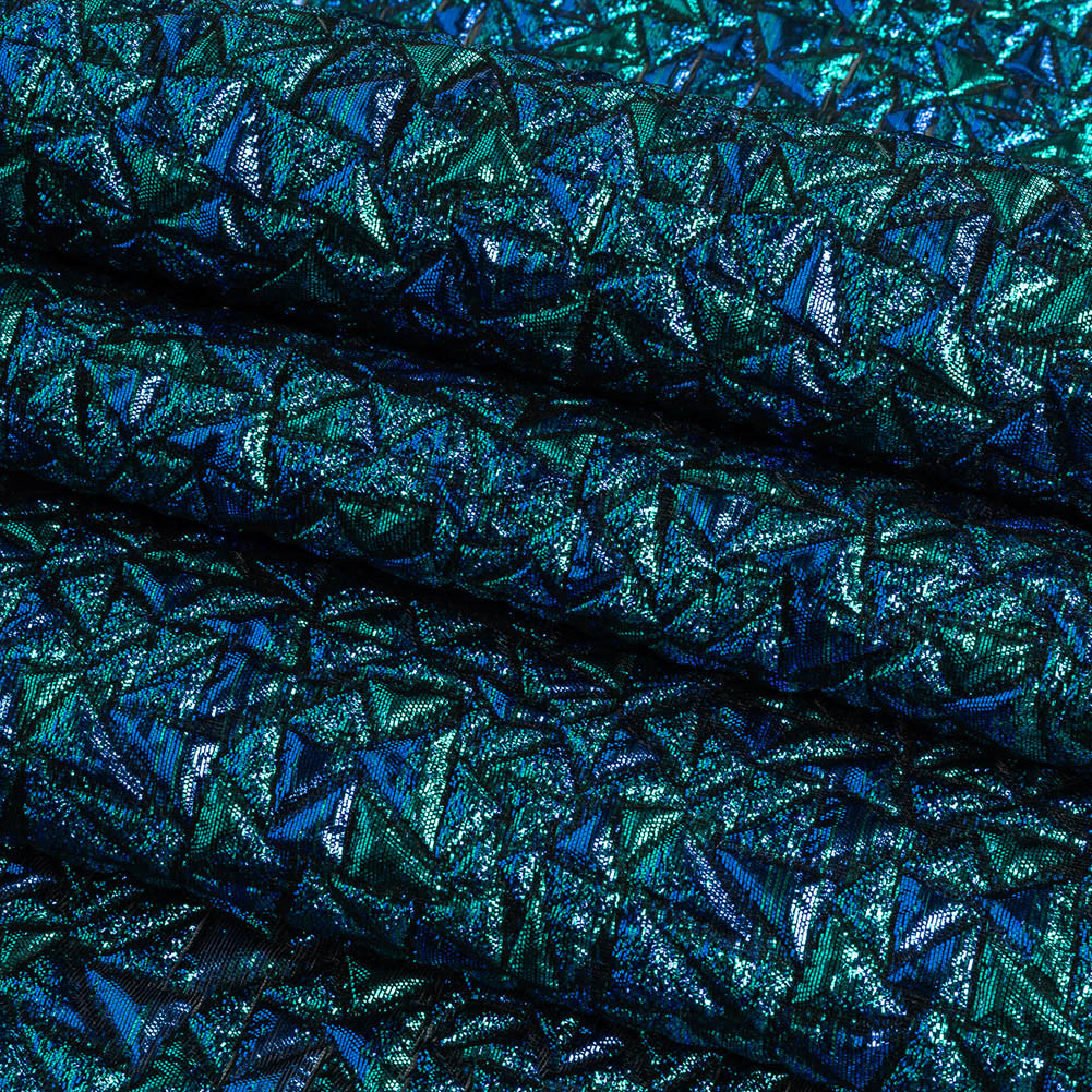 Mood Exclusive Metallic Royal Blue and Teal Tactile Triangles Luxury Brocade