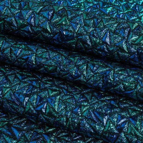 Mood Exclusive Metallic Royal Blue and Teal Tactile Triangles Luxury Brocade
