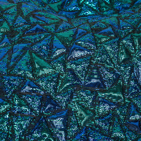 Mood Exclusive Metallic Royal Blue and Teal Tactile Triangles Luxury Brocade