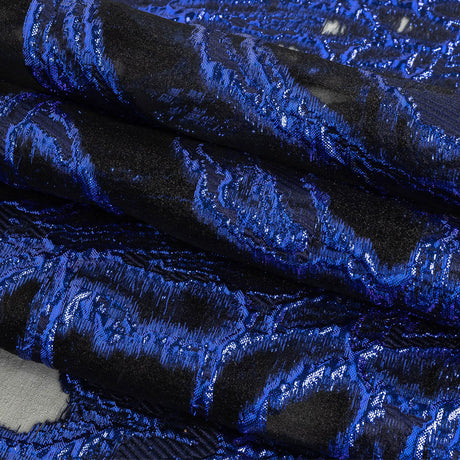 Mood Exclusive Metallic Magnetic Blue and Black Mineral Veins Luxury Burnout Brocade