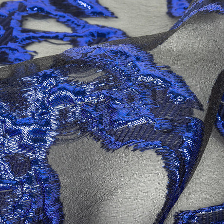 Mood Exclusive Metallic Magnetic Blue and Black Mineral Veins Luxury Burnout Brocade