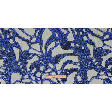 Mood Exclusive Metallic Magnetic Blue and Black Mineral Veins Luxury Burnout Brocade