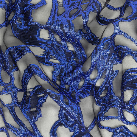Mood Exclusive Metallic Magnetic Blue and Black Mineral Veins Luxury Burnout Brocade