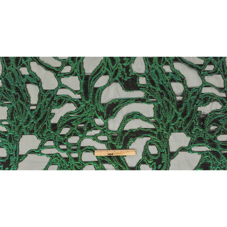 Mood Exclusive Metallic Iridescent Green and Black Mineral Veins Luxury Burnout Brocade
