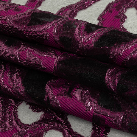Mood Exclusive Metallic Raspberry Radiance and Black Mineral Veins Luxury Burnout Brocade