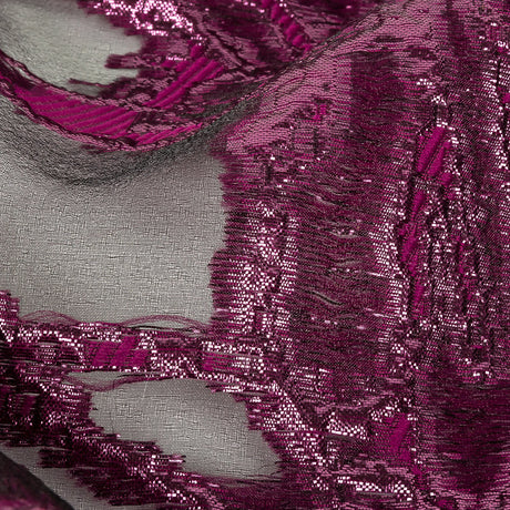 Mood Exclusive Metallic Raspberry Radiance and Black Mineral Veins Luxury Burnout Brocade