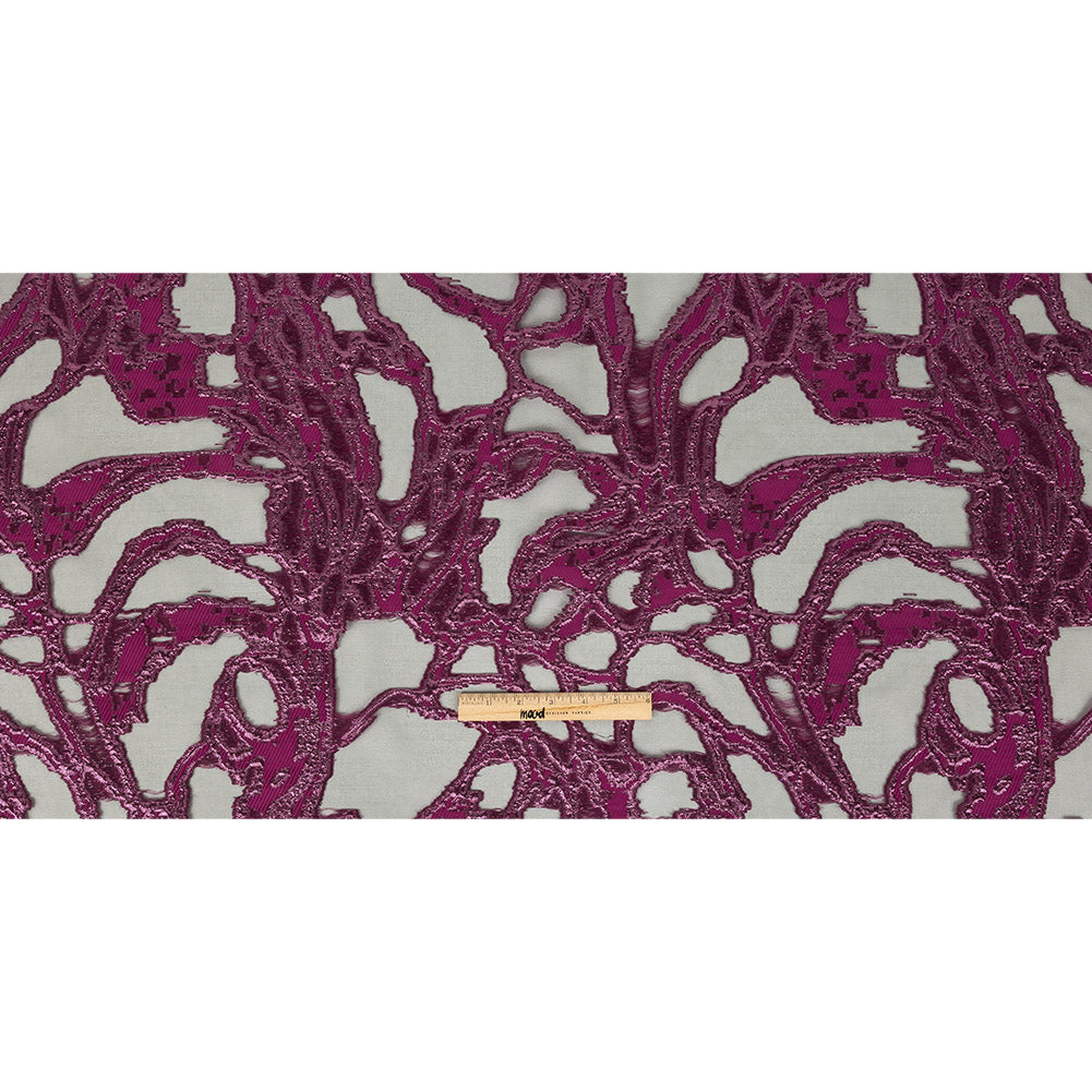 Mood Exclusive Metallic Raspberry Radiance and Black Mineral Veins Luxury Burnout Brocade