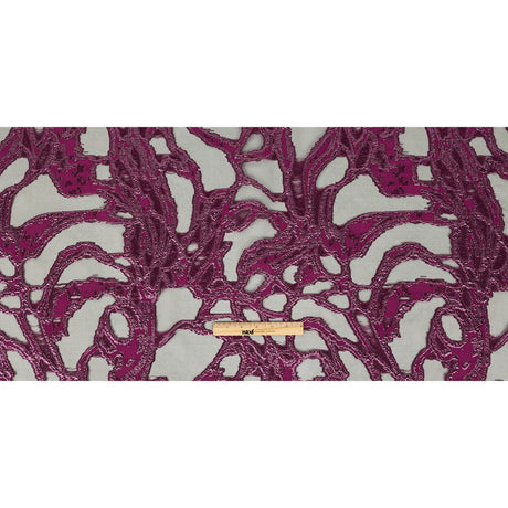Mood Exclusive Metallic Raspberry Radiance and Black Mineral Veins Luxury Burnout Brocade