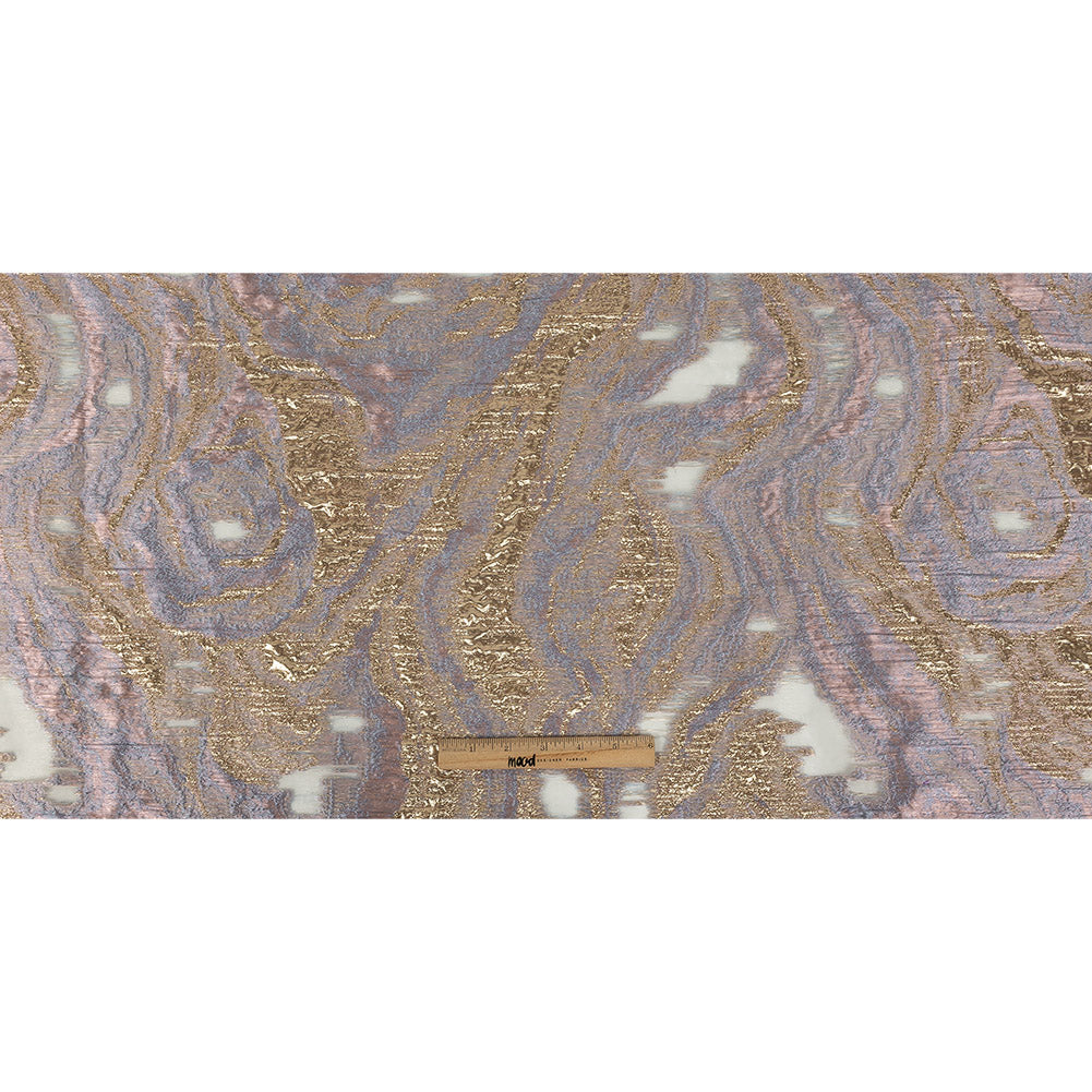 Mood Exclusive Metallic Gold, Pink and Wisteria Painterly Swirls Luxury Burnout Brocade