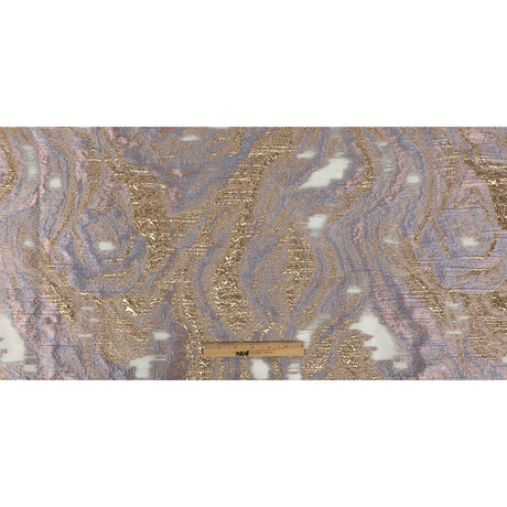 Mood Exclusive Metallic Gold, Pink and Wisteria Painterly Swirls Luxury Burnout Brocade