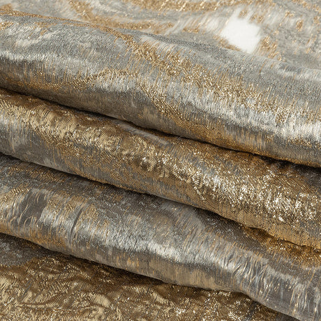 Mood Exclusive Metallic Gold, Gray and Beige Painterly Swirls Luxury Burnout Brocade