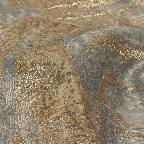 Mood Exclusive Metallic Gold, Gray and Beige Painterly Swirls Luxury Burnout Brocade