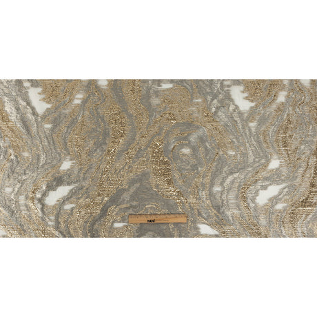 Mood Exclusive Metallic Gold, Gray and Beige Painterly Swirls Luxury Burnout Brocade