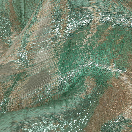 Mood Exclusive Metallic Seafoam and Beige Painterly Swirls Luxury Burnout Brocade