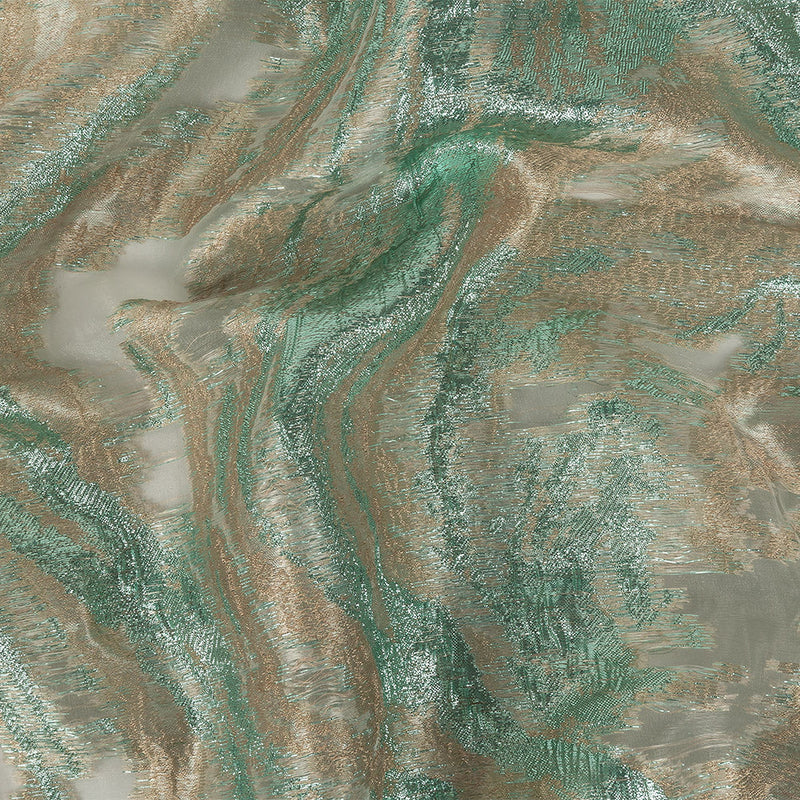 Mood Exclusive Metallic Seafoam and Beige Painterly Swirls Luxury Burnout Brocade